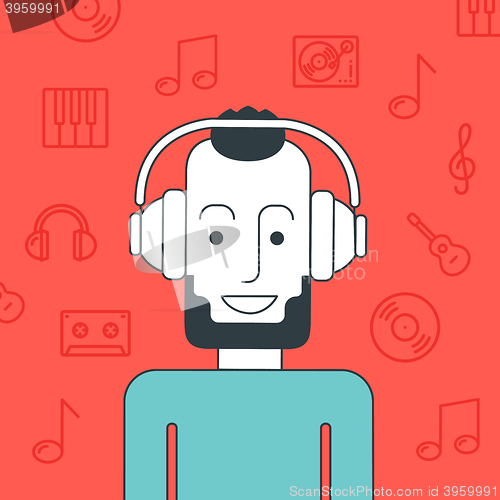 Image of Man listening to music.