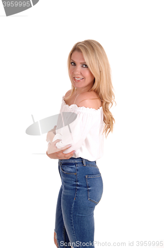Image of Gorgeous young woman in half length.