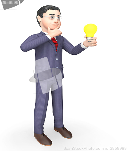 Image of Businessman Character Shows Power Source And Lightbulb 3d Render