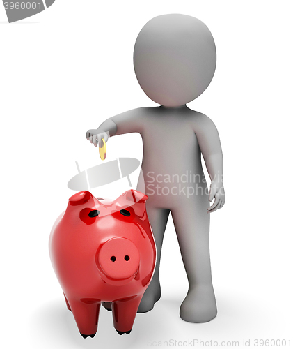 Image of Savings Character Indicates Piggy Bank And Money 3d Rendering