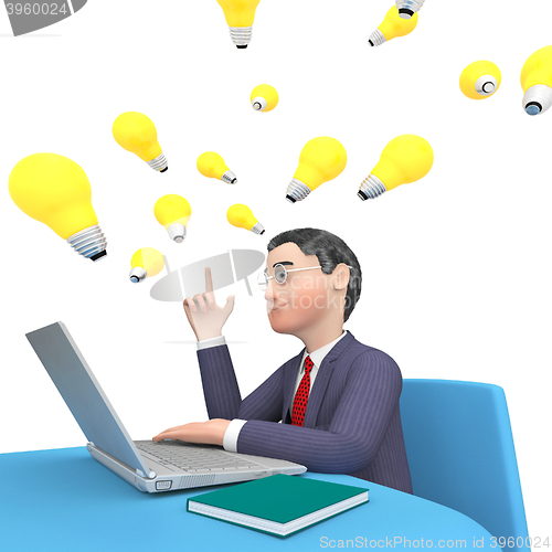 Image of Character Businessman Shows World Wide Web And Computer 3d Rende