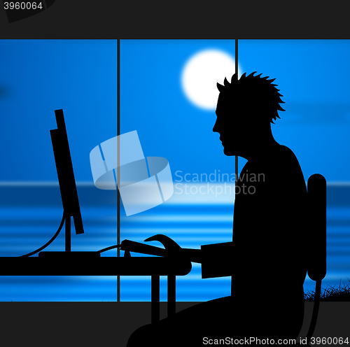 Image of Working Late Indicates Nighttime Worker And Night