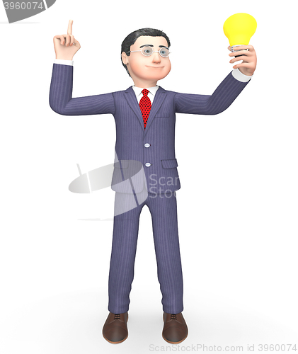 Image of Lightbulb Businessman Means Render Illustration And Think 3d Ren