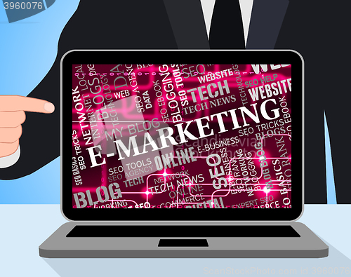 Image of Emarketing Laptop Means Web Site And Computing