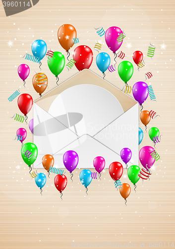 Image of open envelope with balloons