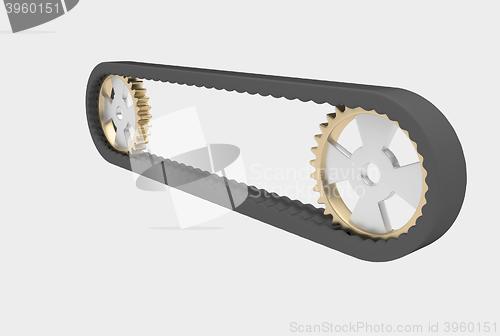 Image of conveyor belt with steel cogwheels