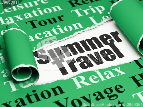 Image of Travel concept: black text Summer Travel under the piece of  torn paper