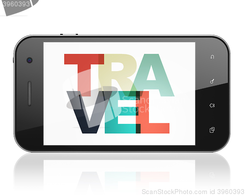 Image of Vacation concept: Smartphone with Travel on  display