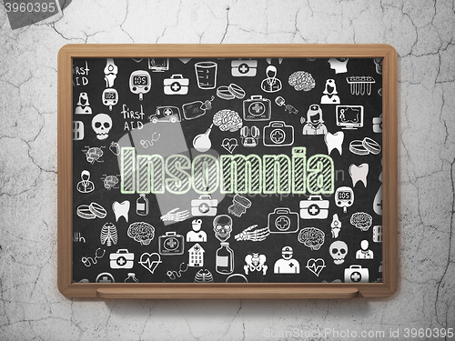Image of Medicine concept: Insomnia on School board background
