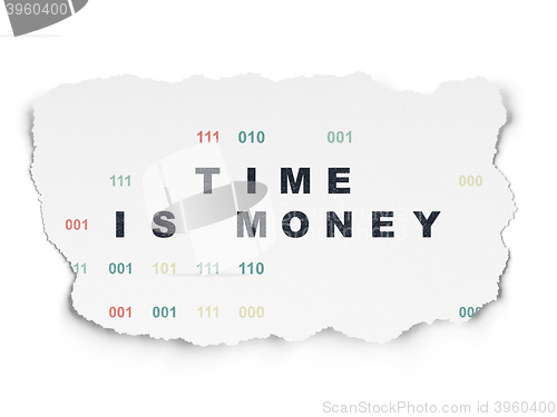 Image of Time concept: Time Is money on Torn Paper background