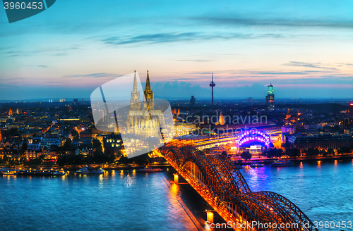 Image of Cologne panoramic aerial overview after sunset