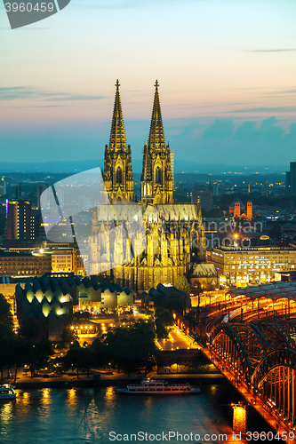 Image of Cologne aerial overview after sunset