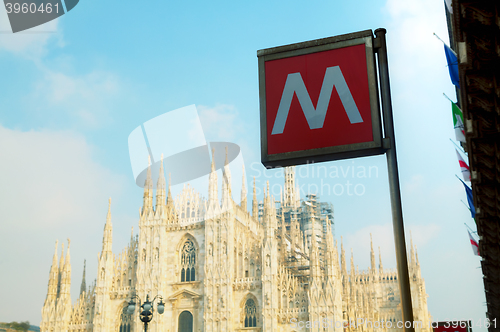 Image of Metro sign at the Duomo square in Milan