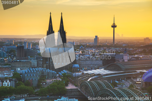 Image of Cologne aerial overview before sunset