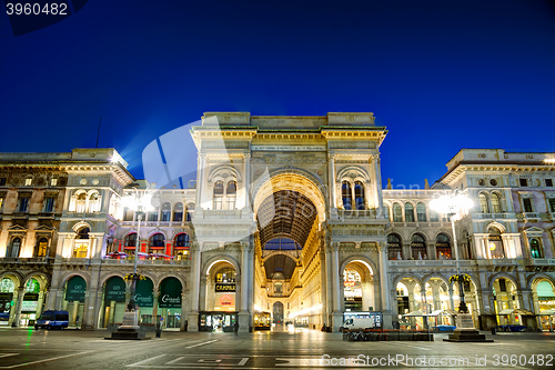 Image of Galleria Vittorio Emanuele II shopping mall entrance in Milan, I