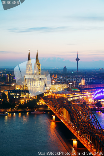 Image of Cologne aerial overview after sunset