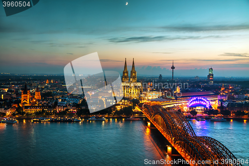 Image of Cologne aerial overview after sunset