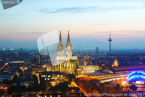 Image of Cologne aerial overview after sunset