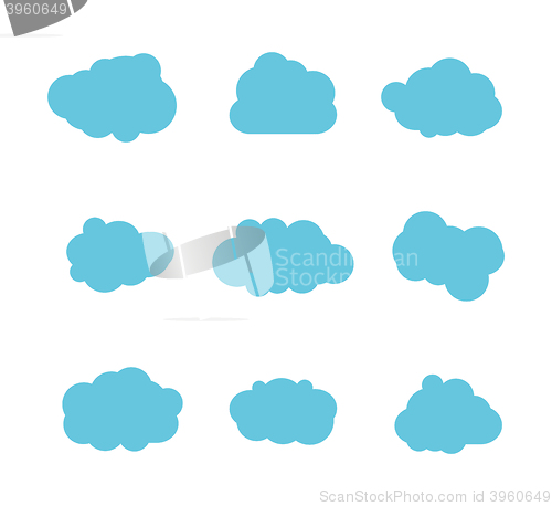 Image of Set of blue sky, clouds. Cloud icon, cloud shape. Set of different clouds. Collection of cloud icon, shape, label, symbol. Graphic element vector. Vector design element for logo, web and print