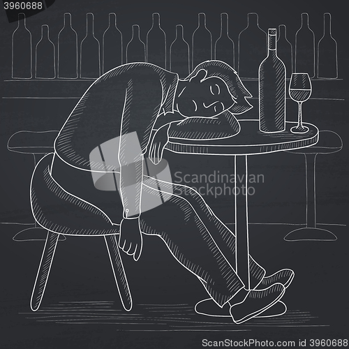 Image of Man sleeping in bar. 