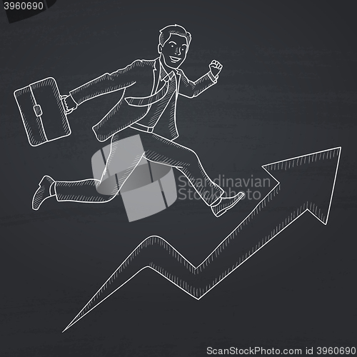 Image of Man running on arrow going upwards.