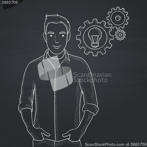 Image of Man with bulb and gears.