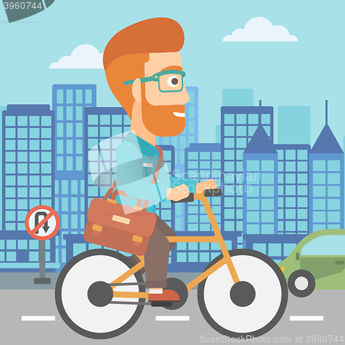 Image of Man cycling to work.