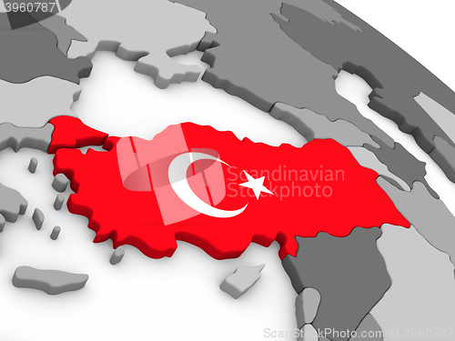Image of Turkey on globe with flag