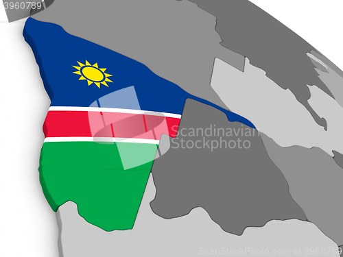 Image of Namibia on globe with flag