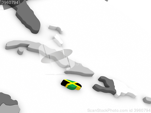 Image of Jamaica on globe with flag