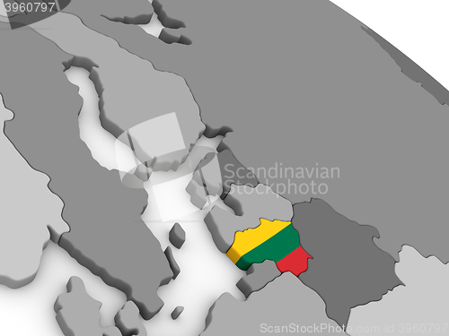 Image of Lithuania on globe with flag