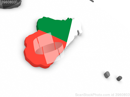 Image of Madagascar on globe with flag