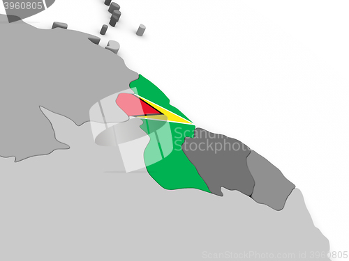 Image of Guyana on globe with flag