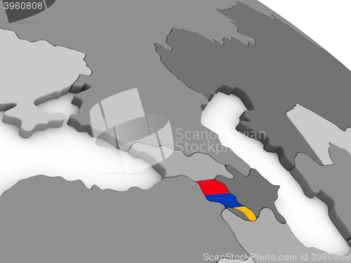 Image of Armenia on globe with flag