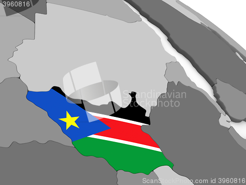 Image of South Sudan on globe with flag