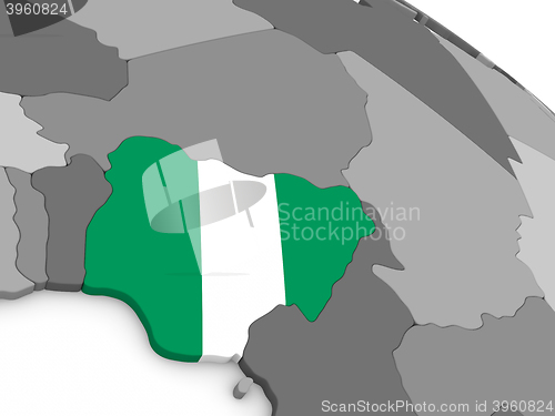 Image of Nigeria on globe with flag