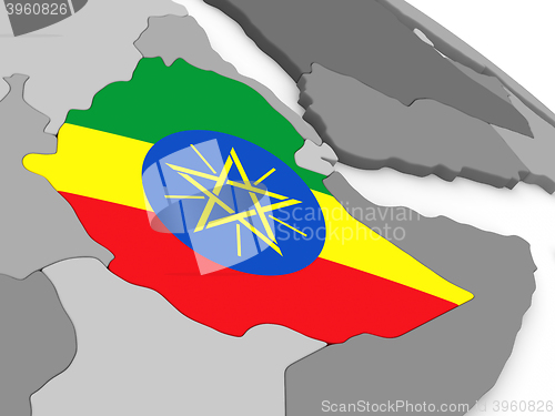 Image of Ethiopia on globe with flag