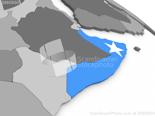 Image of Somalia on globe with flag