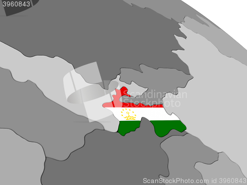 Image of Tajikistan on globe with flag