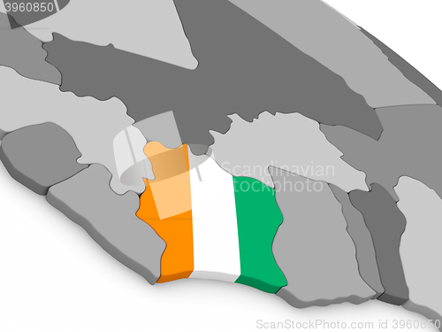 Image of Ivory Coast on globe with flag