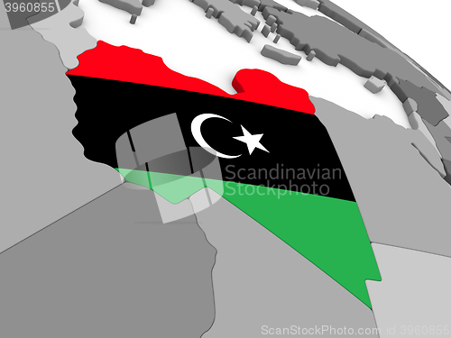Image of Libya on globe with flag