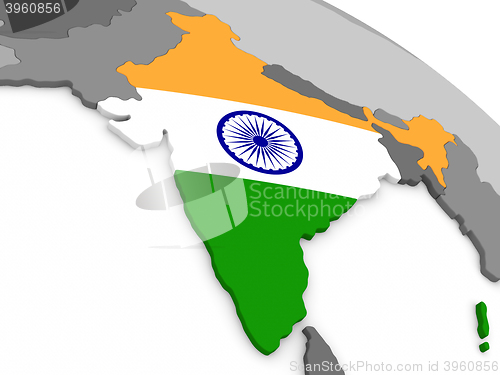Image of India on globe with flag