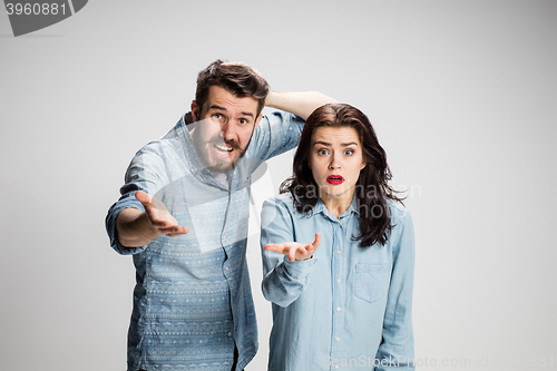 Image of The business man and woman on a gray background