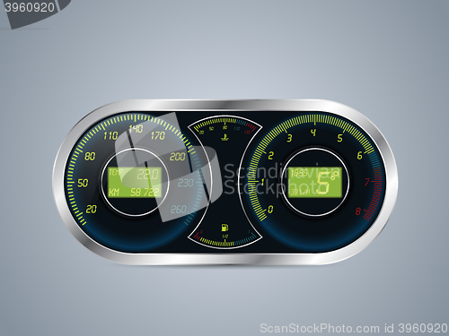 Image of Shiny metallic speedometer and rev counter