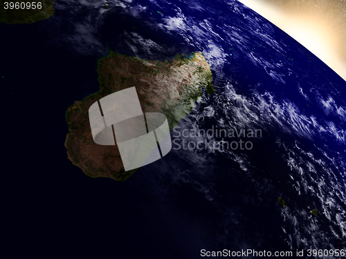 Image of Madagascar from space during sunrise