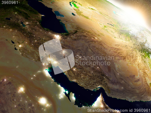 Image of Iran from space during sunrise
