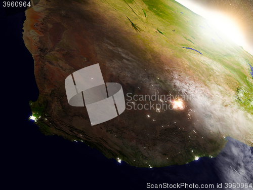 Image of South Africa from space during sunrise