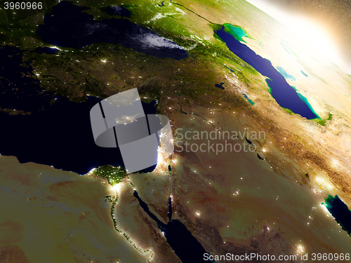 Image of Middle East from space during sunrise