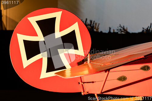 Image of Close-up of an old german triplane, iron cross painting