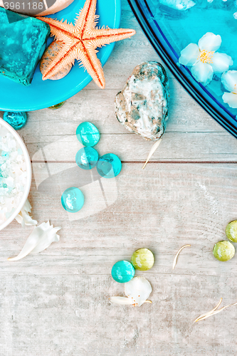 Image of Pastel background with spa accessories